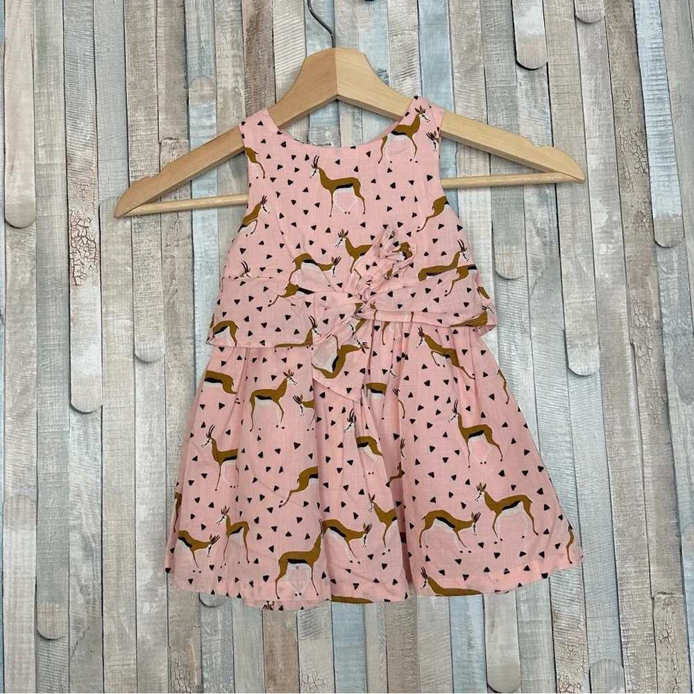 Osh Kosh 18M Genuine Kids Girls Gazelle Novelty Print Bow Tie Front Dress‎ Pink